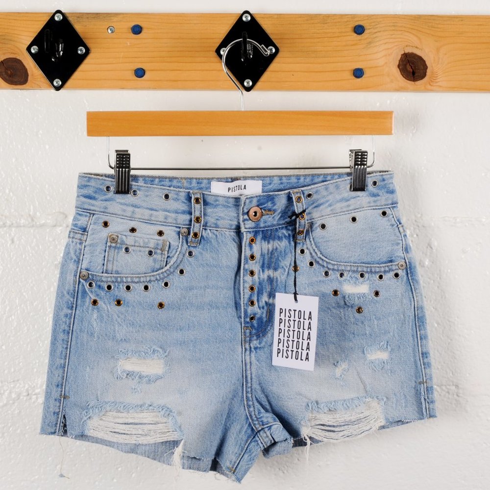 Pistola High Rise Rivet Distressed Jean Shorts - Picture 2 of 7